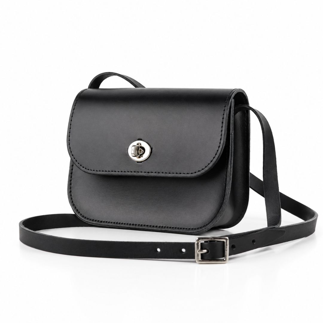 Womens Classic Black Leather Crossbody Shoulder Bag